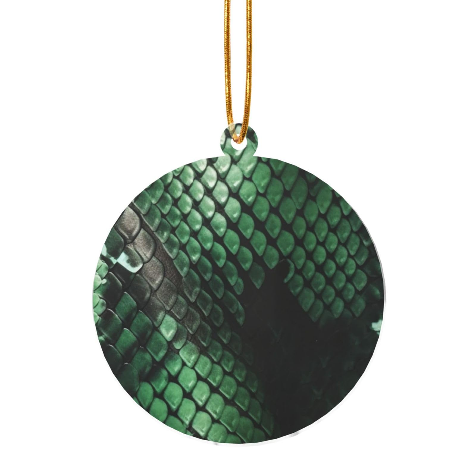 Green Snakeskin Christmas Ornament with Gold Ribbon Christmas Tree Acrylic Ornament Round Shape Xmas Hanging Ornaments Pendants Xmas Crafts for