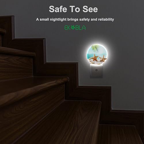 Miniatura 8 de EKOBLA Luces nocturnas de playa con estrellas de mar de verano, enchufables a la pared, concha de mar, palmera, sol, luz nocturna, sensor de