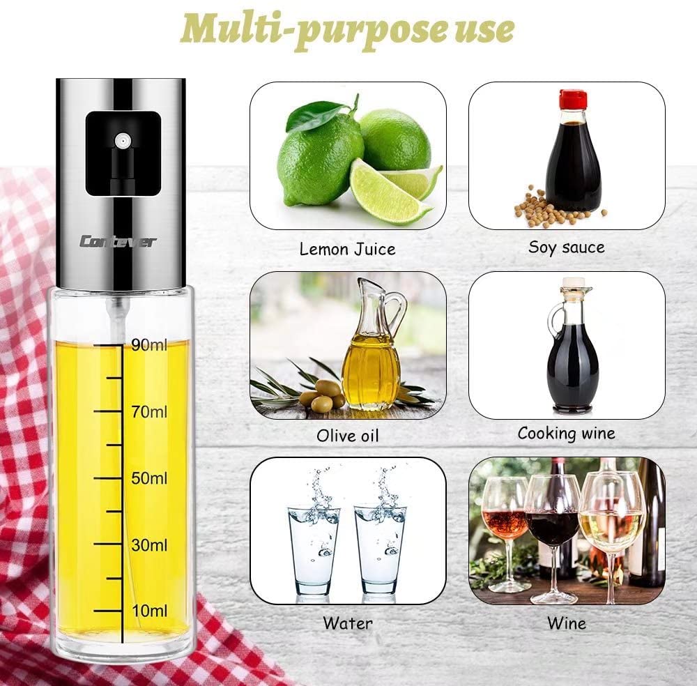Pulverizador Aceite, 2PCS Actualizado Rociador de Vinagre, 100ml Spray Aceite Cocina Dispensador de Aceite de Oliva para Cocinar,Ensalada,Hornear,Pan,BBQ (2 Pack)