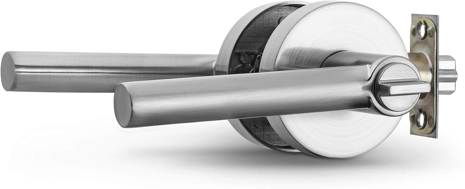 Berlin Modisch Entry Lever Door Handle and Single Cylinder Deadbolt Lock and Key Sleek Round Locking Lever Handle Set [Front Door or Office] Right & Left Sided Doors Heavy Duty – Satin Nickel Finish