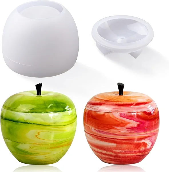 LET'S RESIN Resin Molds Jar, Apple Shaped Life-Size Silicone Jar Molds for Resin with Lid Stem, Fruit Ornaments Epoxy Resin molds for Resin Crafts, Resin Art, Christmas Decor, Gifts