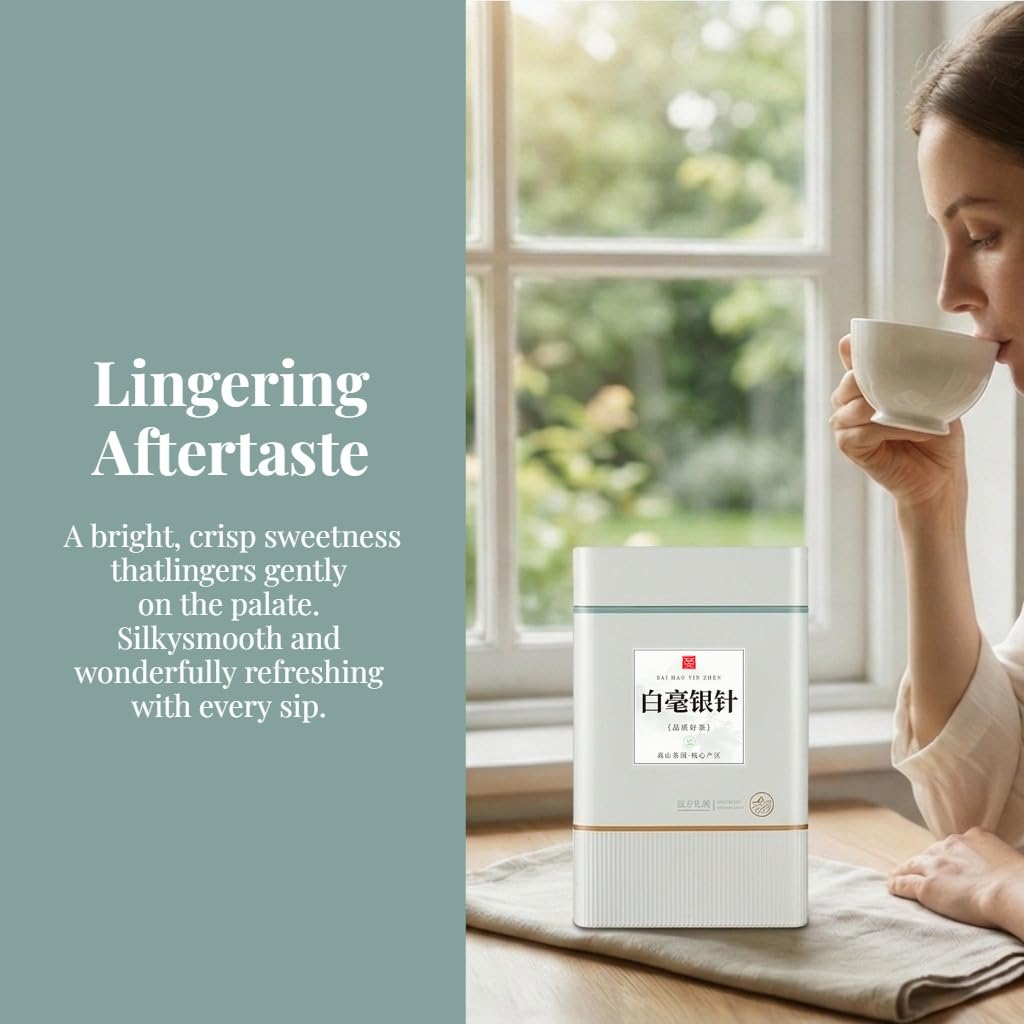 Premium Weißer Tee BaiHaoYinZhen 500g | Erste Qualität | Ohne Zusatzstoffe, Loser Blatttee 17,64oz | Für Arbeit Und Bürositzungen