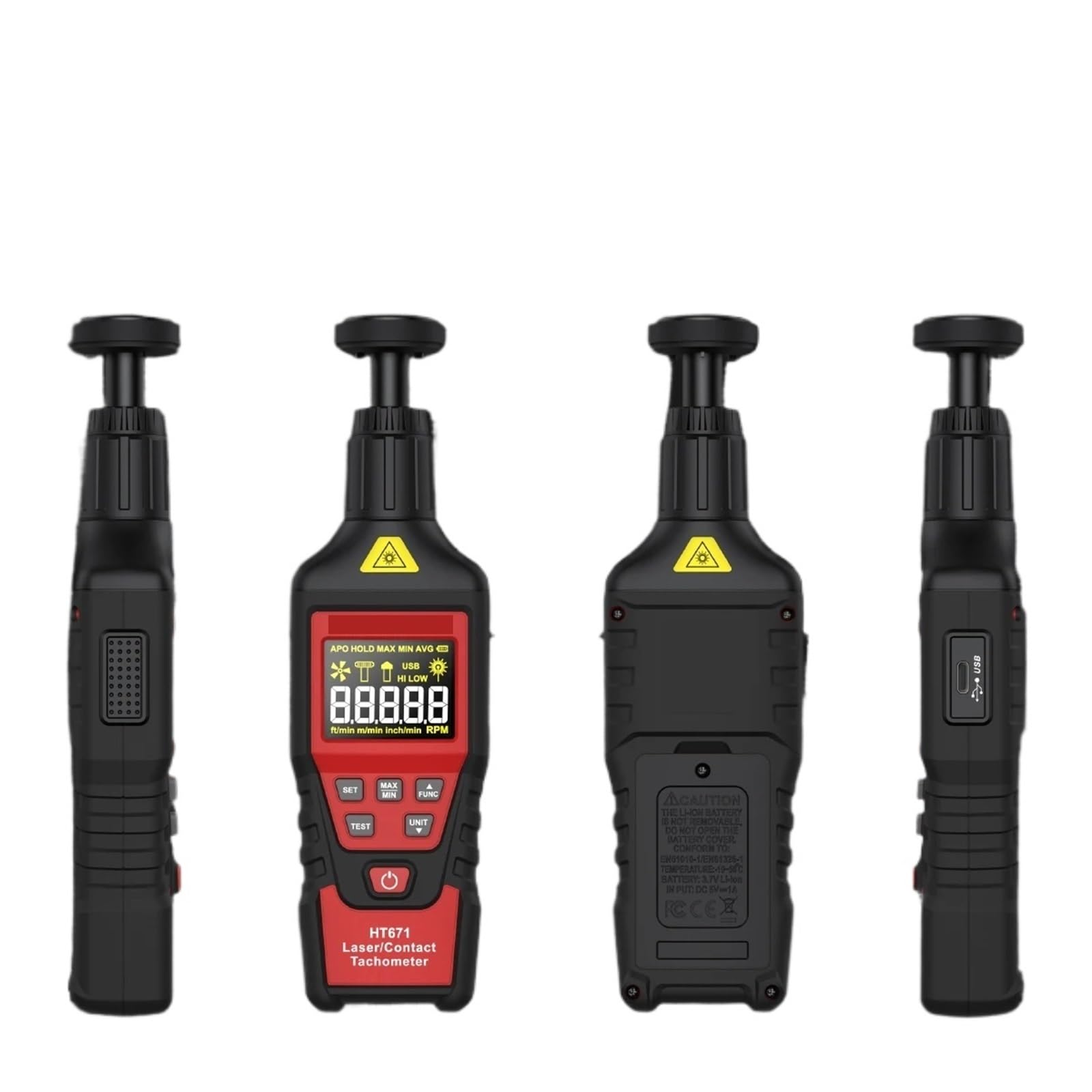 HT671 obrotomierz, bezdotykowy i cyfrowy obrotomierz, przenośny obrotomierz laserowy, wysoka dokładność, maks. 99999 obr./min