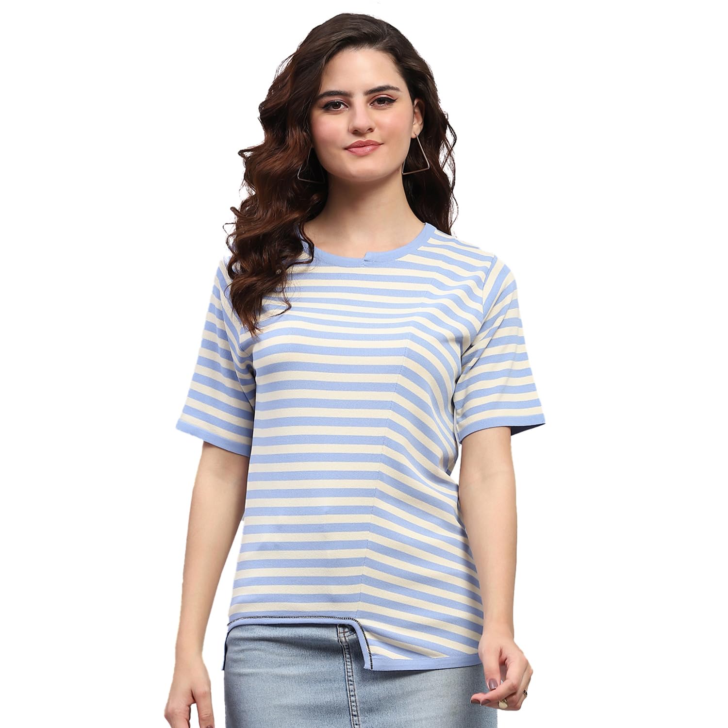 monte carlo Womens Striped Round Neck Half Sleeve Top (224065312TP)-picture-30