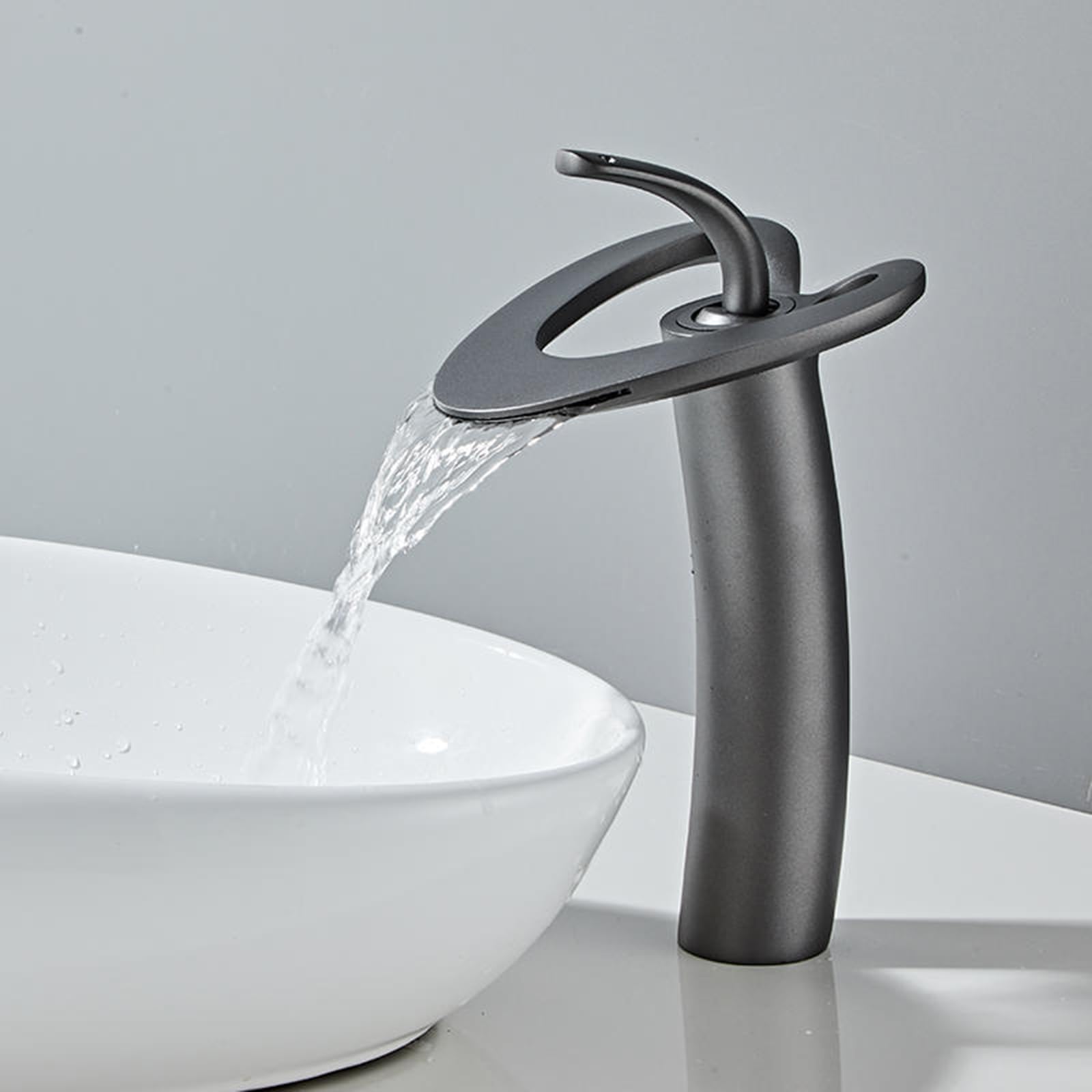 HCFYAUIS Basin Mixer Tap Hollow Bathroom Tap Single Lever Waterfall Taps for Bathroom Sink,Grey