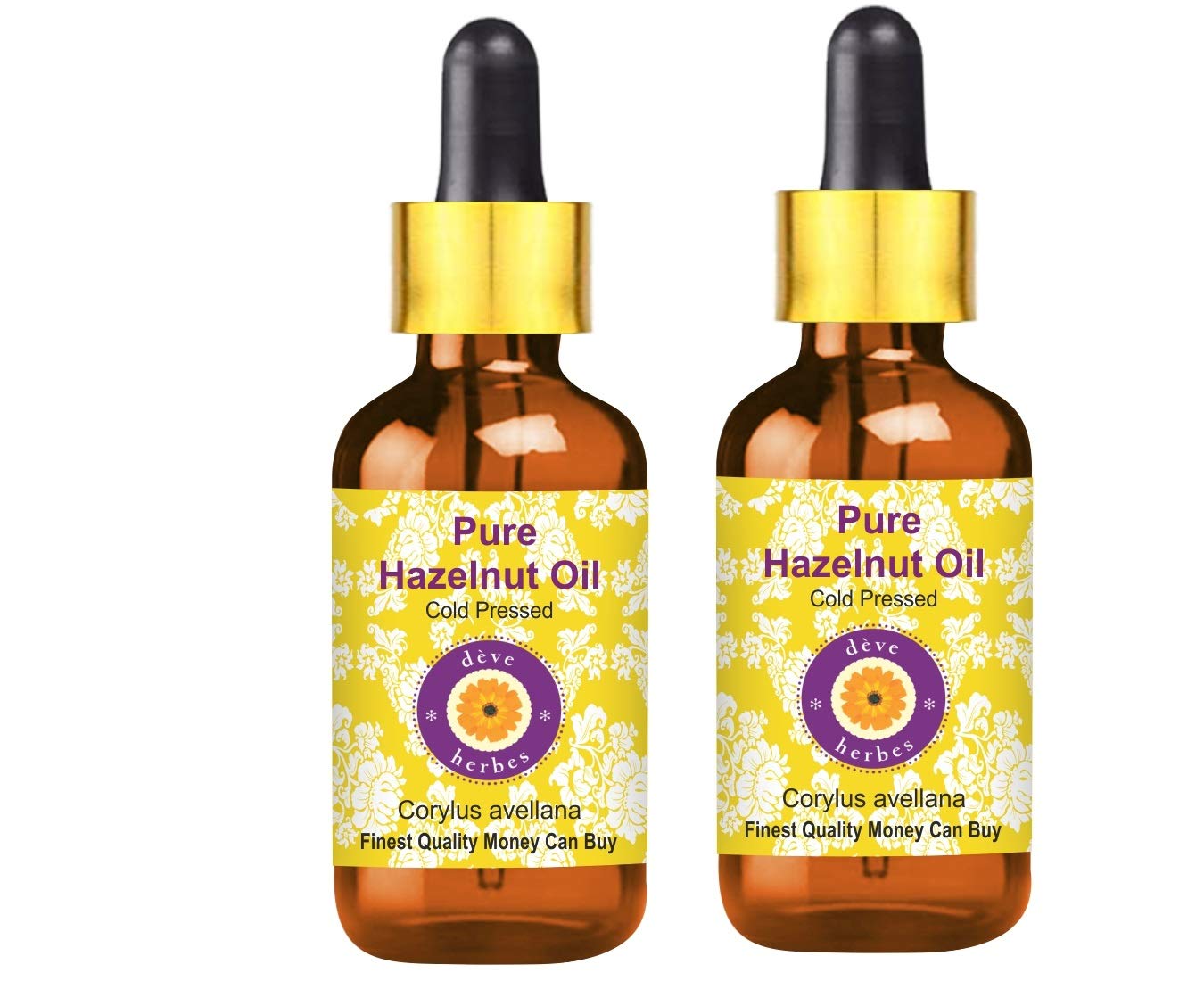 Deve Herbes Pure Hazelnut Oil (Corylus avellana) with Glass Dropper Natural Therapeutic Grade Cold Pressed (Pack of Two) 100ml X 2
