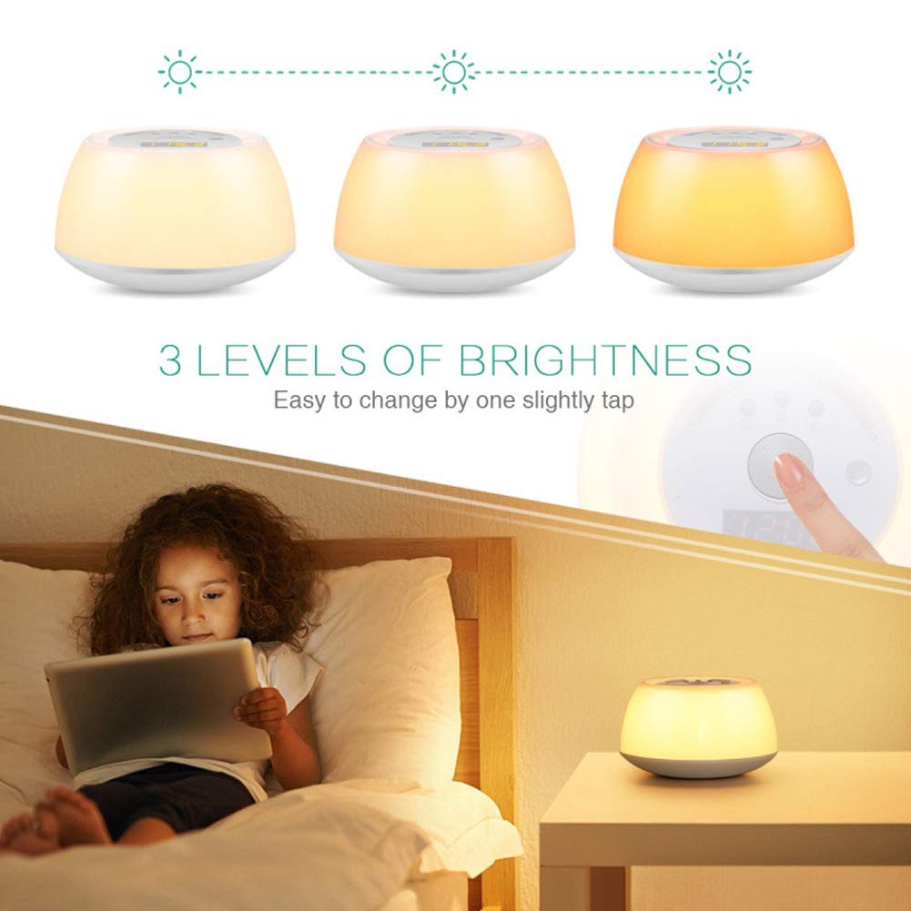 RéVeil Lampe RéVeillez-Vous La LumièRe, Lever du Soleil/Le Coucher du Soleil Simulation Ajustable 7 Couleurs LumièRes de La Nuit,Chargement USB pour Le Salon Et La Chambre