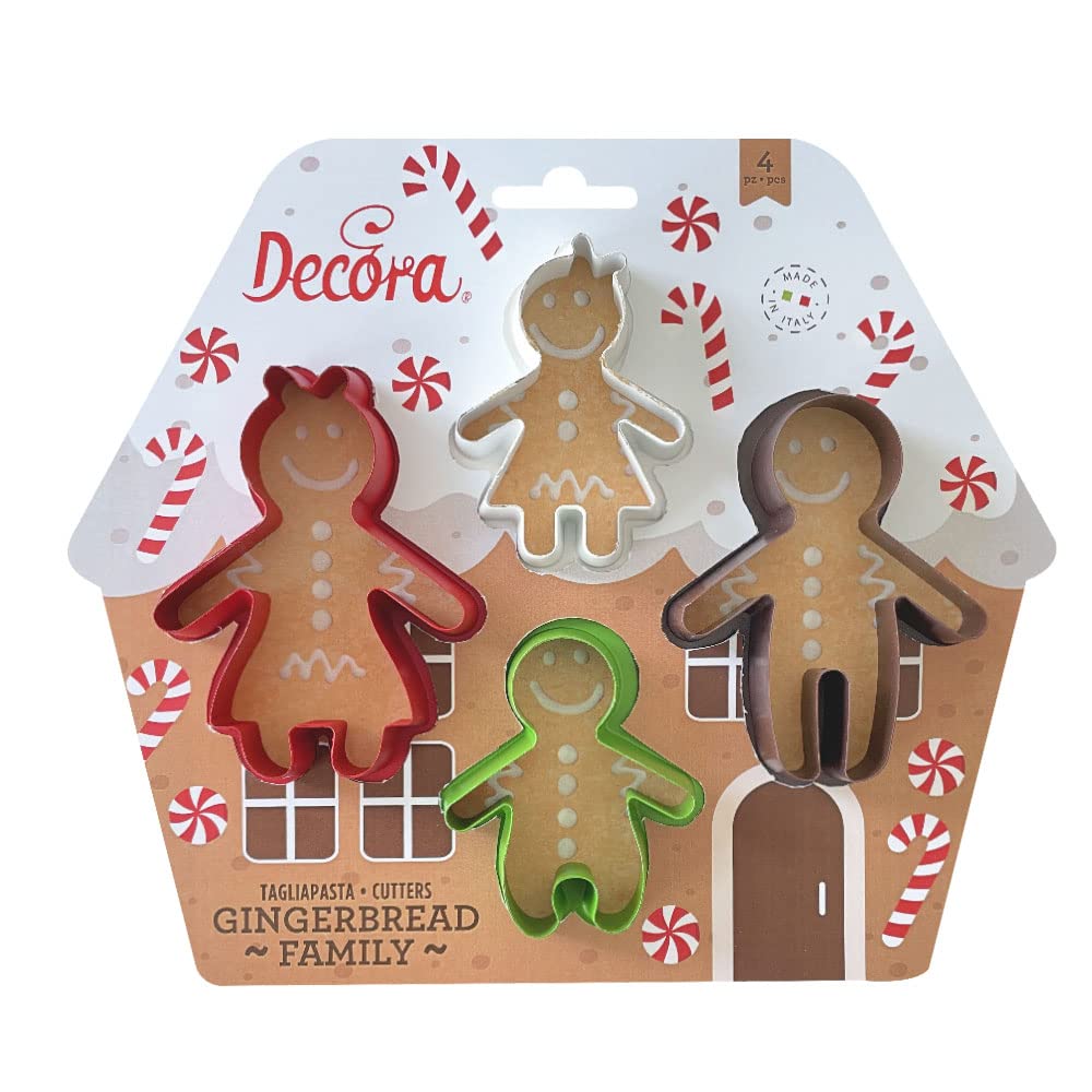 Decora 0255245 Set of 4 Gingerbread Family Cookie Cutters, Plastic, The Ideal Kit for Creating Decorations in Sugar Paste or Rubber, Made in Italy, Original Design, Pack of 4