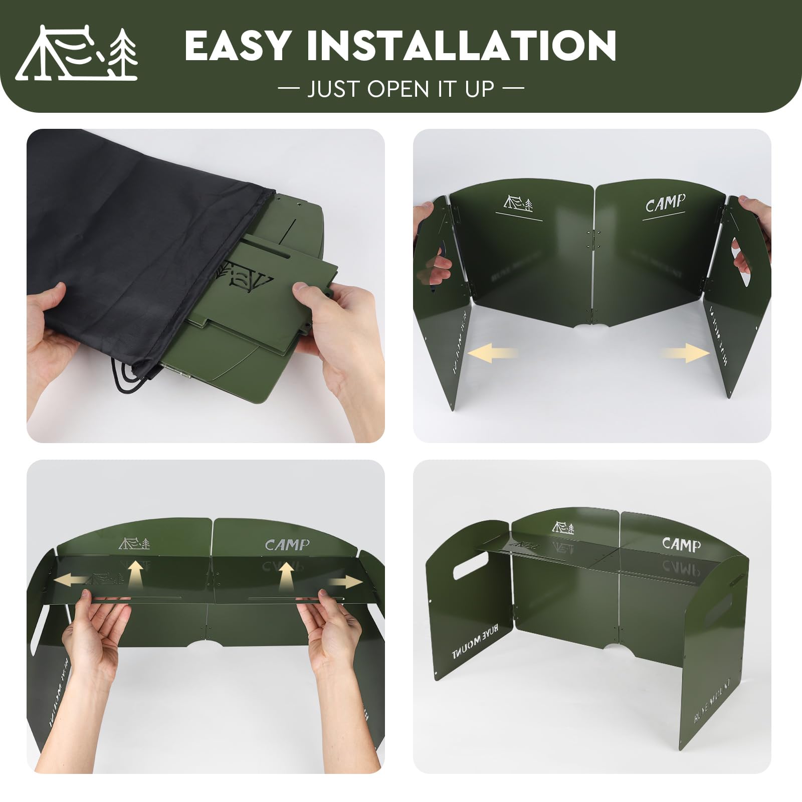 Parabrezza per fornello da campeggio Parabrezza per stufa con borsa stufa esterna parabrezza pieghevole a 5 piastre per trekking, picnic, cucina, accessori da campeggio (verde militare)