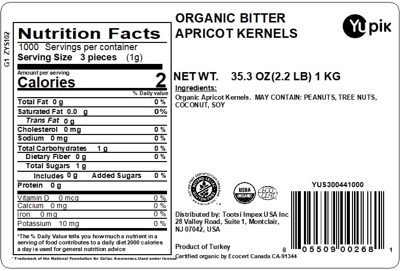 Vista 2 de Yupik Granos de albaricoque orgánico, 2.2 libras, sin OMG, veganos, sin gluten