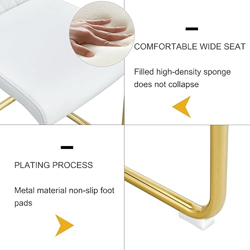 Miniatura 6 de Juego de 4 sillas de comedor, sillas de cocina blancas sin brazos, sillas de cena de piel sintética impermeables con asiento tapizado, sillas