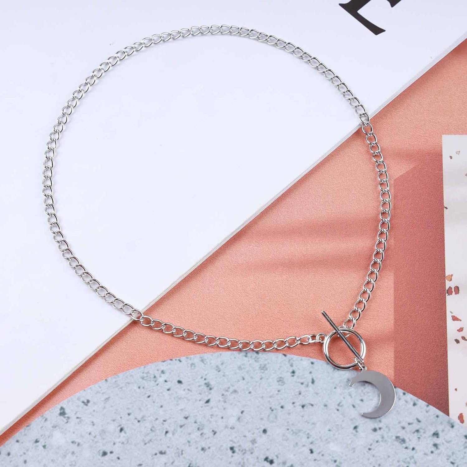 Boho Moon Crescent Choker Necklace Crescent Pendant Necklaces Half Moon Necklace Chain Silver Toggle Clasp Necklaces Jewelry for Women - Image 3