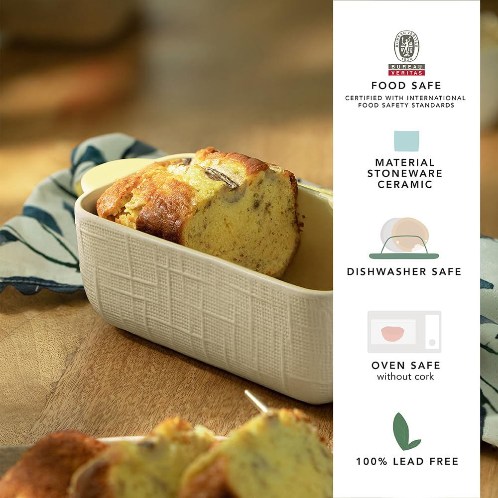 Ellementry Butter Up Ceramic Loaf Pan - 1000 ml, Nonstick Bread Mould, Cake Tin & Baking Tray, Microwave & Oven Safe Ceramic Bakeware, Bread Loaf Pan for Baking Essentials 1