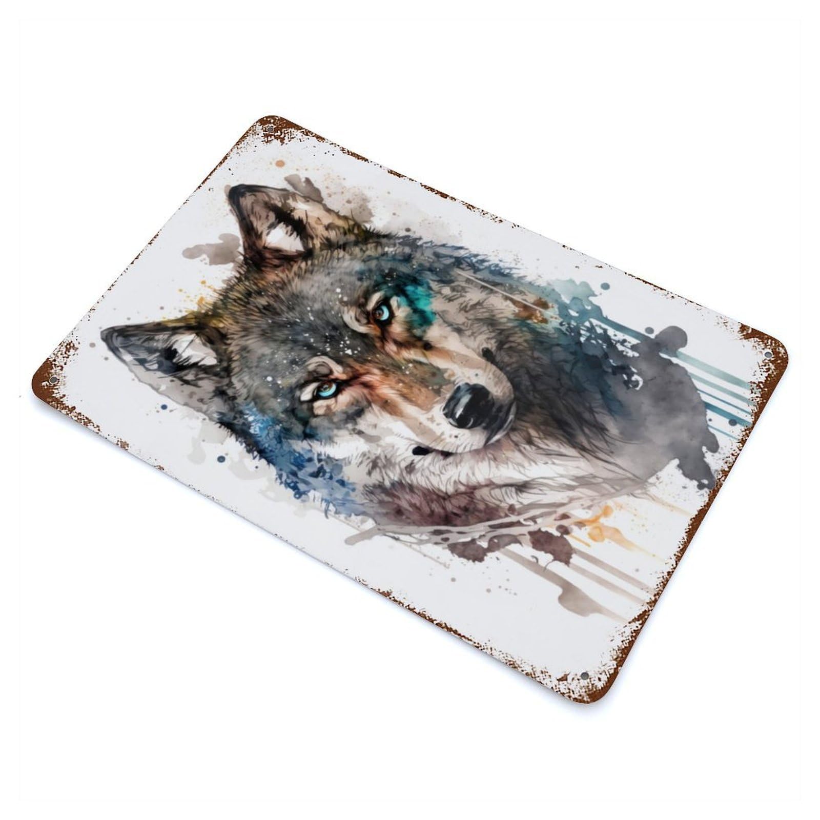 Wolf in Watercolor Vintage Rust Metal Sign 11.8"x7.9", for Basement, Hobby Room And Garage Decor, Farmhouse Wall Decor