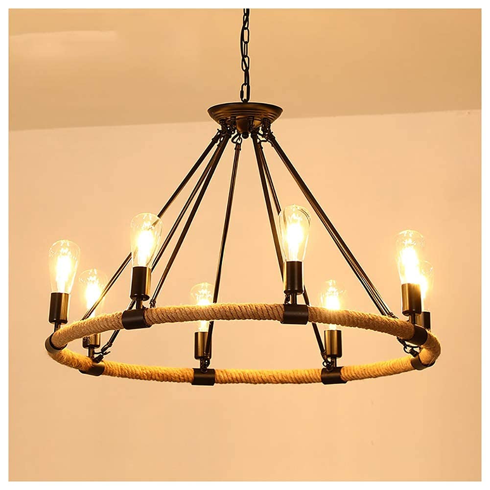 KXEcoLife Ceiling Lights Chandeliers Vintage Light，Ceiling Lighting， Hemp Rope Chandelier, Hand-Woven Creative, Anti-Rust and Durable, Firm Stable，for Dining Room, Kitchen,#4 Interesting