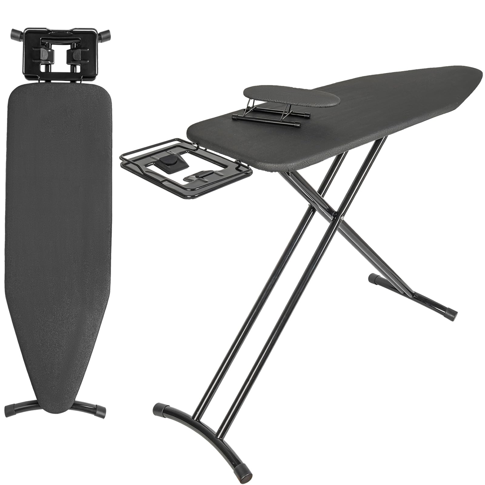 OUUTMEE Planche à Repasser 110x30 CM Pliable, Noir | Avec Repose-fer, Housse Résistante à Chaleur, Hauteur Réglable de 62 à 79CM, Pieds Antidérapants