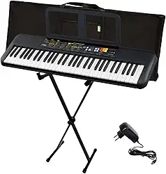 Kit Teclado Arranjador 61 Teclas PSR F52 com Fonte Bivolt e Suporte em X