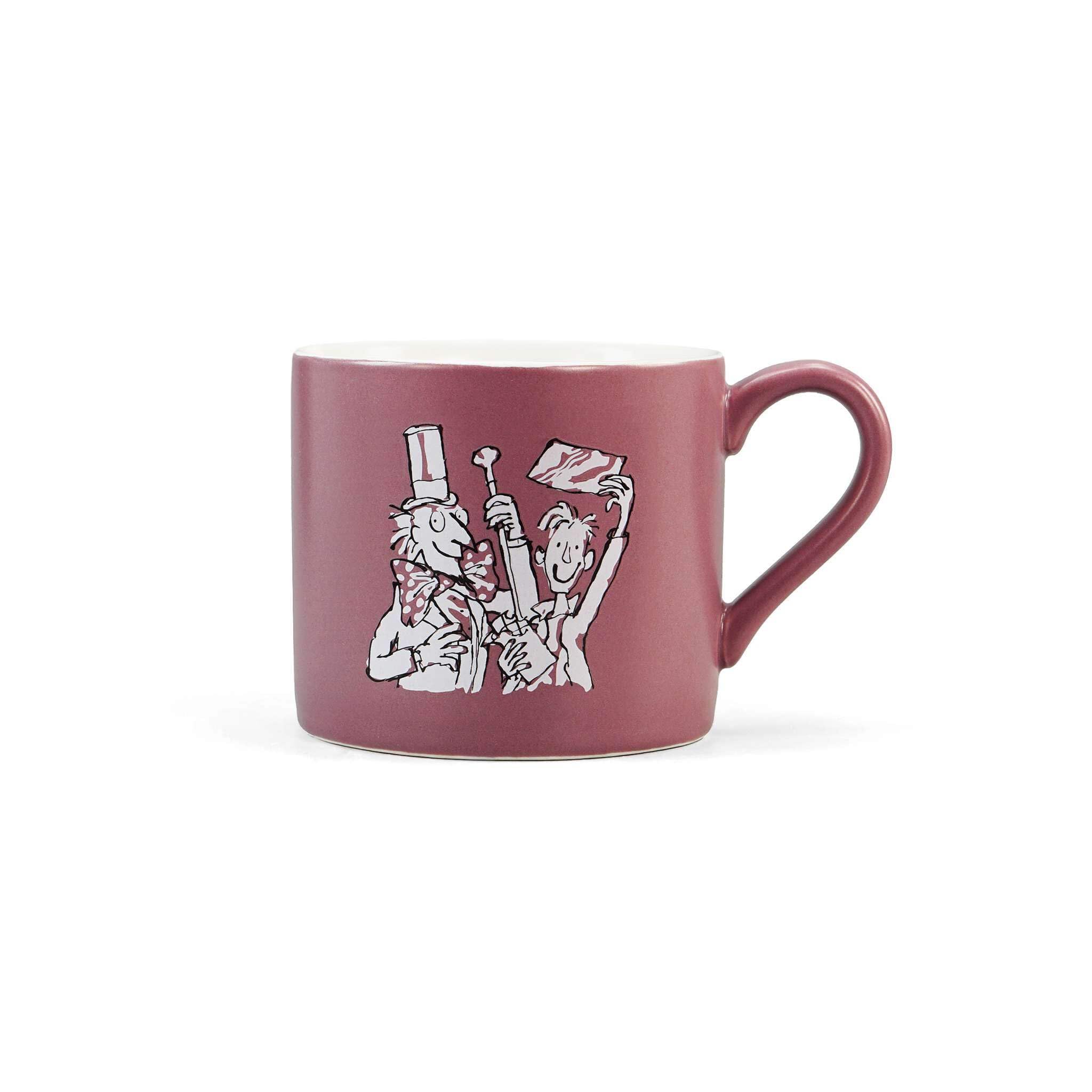 Half Moon Bay | Willy Wonka | Charlie and the Chocolate Factory Maroon Mug | Quentin Blake 11oz Ceramic Tea Cup | Official Roald Dahl Merchandise | Whimsical Nostalgic Gift for Book Lovers