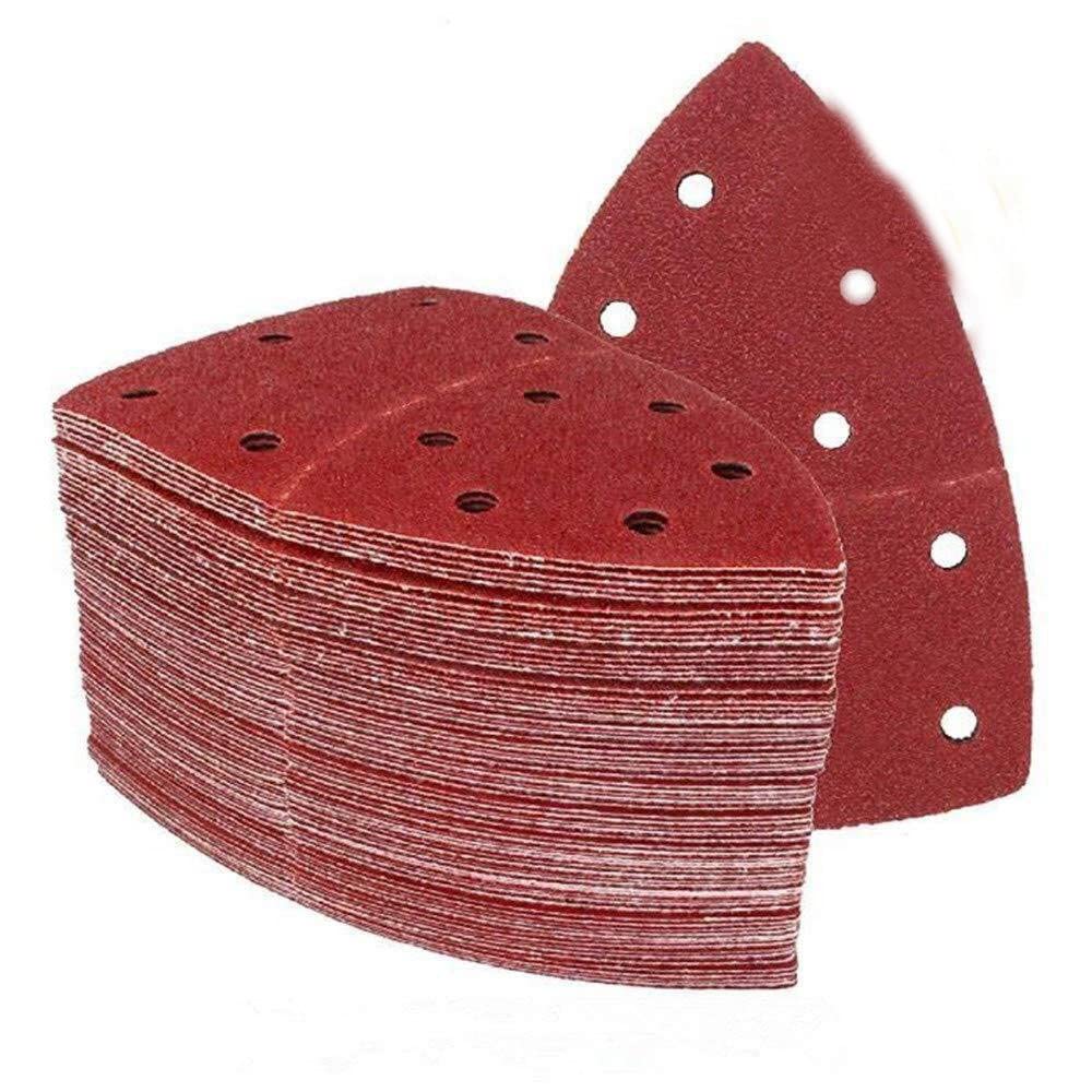 SHENGANG 100 feuilles abrasives séparables papier abrasif triangulaire 105 x 150 mm 11 trous crochet boucle disque abrasif 40/60/120/150/240 grains, 240