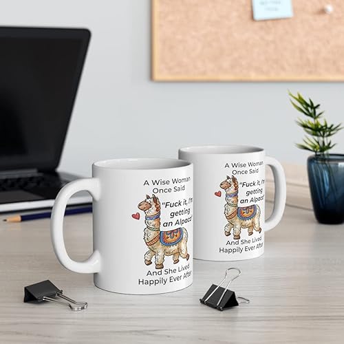 Miniatura 4 de Taza divertida para mujeres dueñas de mascotas – Taza para café «A Wise Woman Once Said», blanca, 325 ml., 11onza, Alpaca - Mujer Sabia 1
