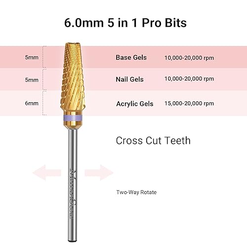 Miniatura 4 de MelodySusie Brocas de uñas 5 en 1, brocas de carburo de tungsteno de 332 pulgadas, edición multifunción, tamaños mixtos, adecuadas para manicura,