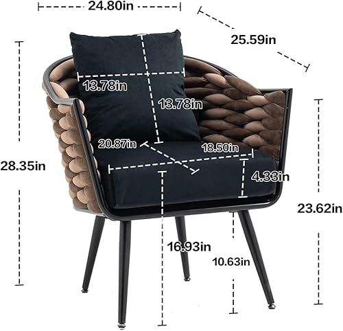 Miniatura 2 de Silla decorativa de terciopelo, silla tapizada con almohada suave, moderna silla individual con respaldo tejido y patas de metal sólido, cómoda