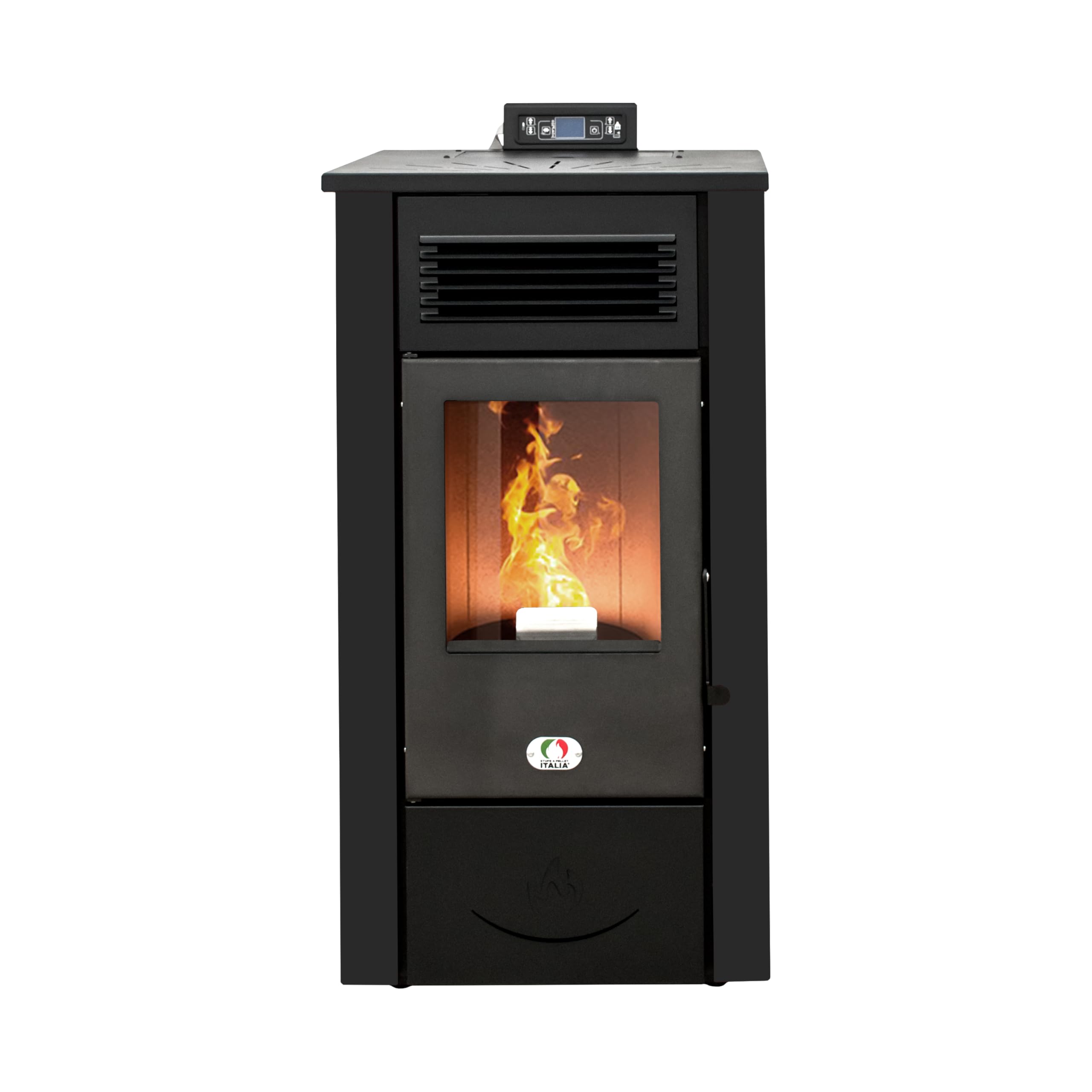 STUFE A PELLET ITALIA Canada 12 KW 5 Sterne WiFi | Pelletöfen Effizienz 91% Heizt 120m² Autonomie 15 Std. 5-Sterne-Zertifiziert Programmierbar WiFi-Steuerung 5 Kräfte 24 Monate Garantie Schwarz