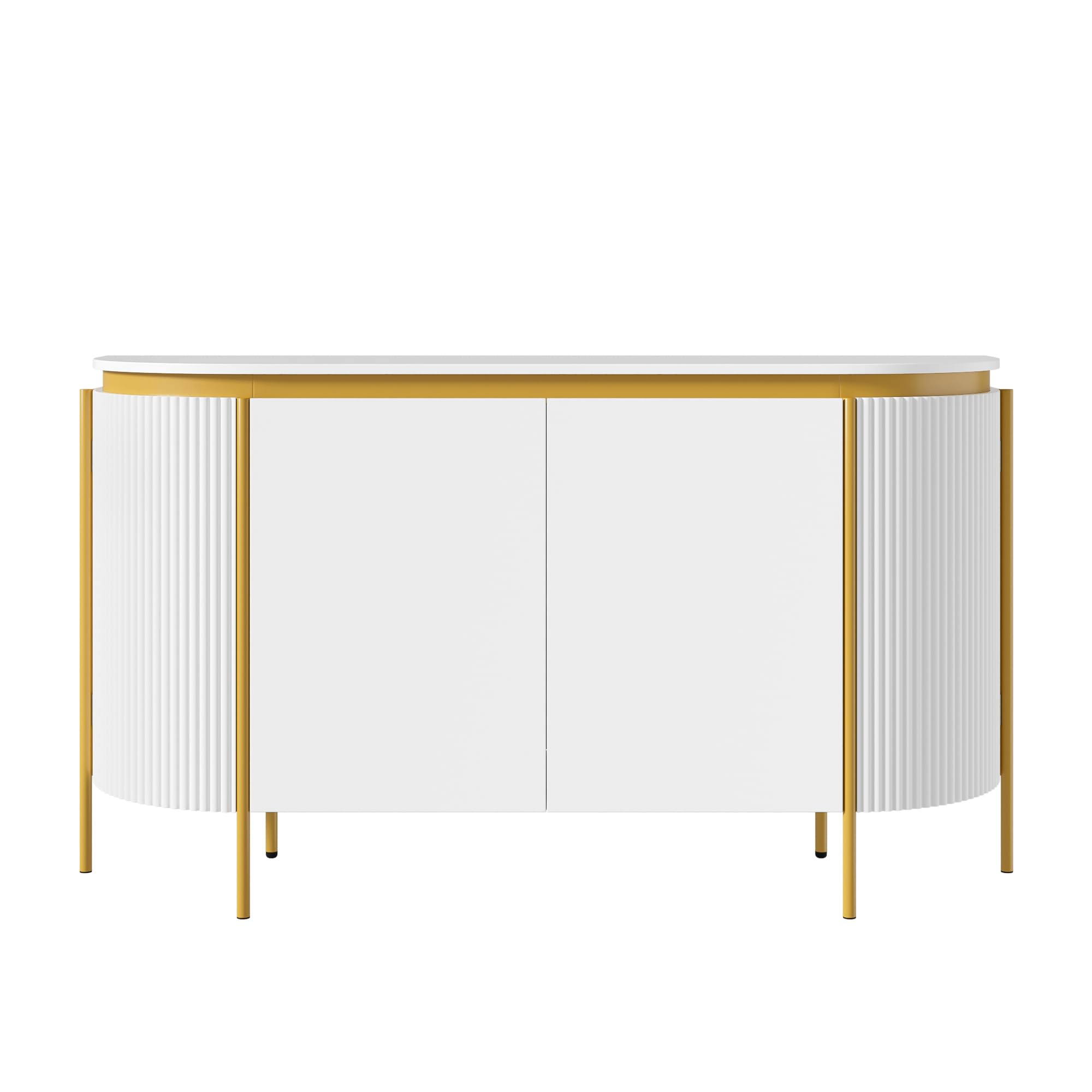 Credenza, piedini in ferro, 4 ante, ovale, con passacavi, 140 x 38 x 80 cm
