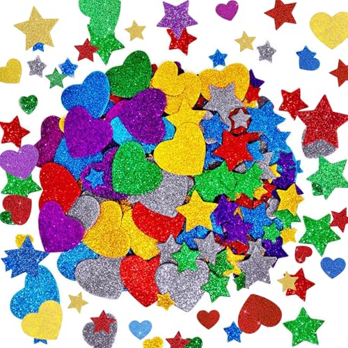 Yuqilin 300 Piezas Goma eva Purpurina Coloridas Pegatinas Estrellas Espuma Brillante Stickers Autoadhesivas para Decorar Tarjetas de Felicitación Artículos de Papelería Muebles Paredes