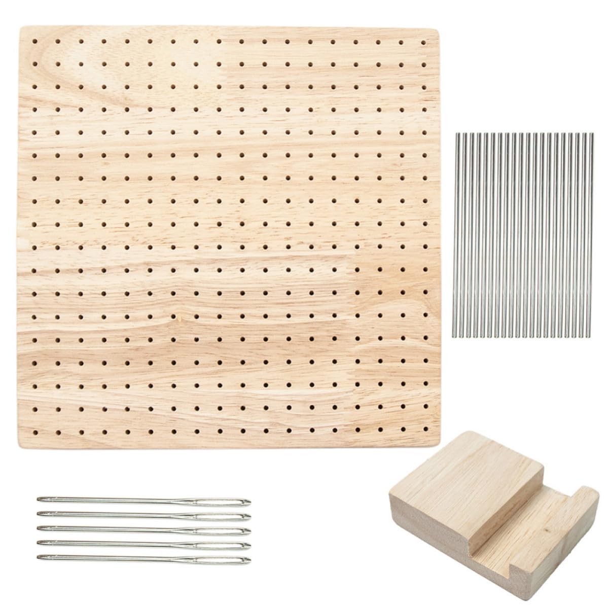 TOYANDONA Tabla de Crochet Tablero de Bloqueo para Tejer de Madera y Acero Inoxidable, Cuadrada, Color Caqui, Agujas Posicionales, para Amantes del Crochet y Tejido Manual