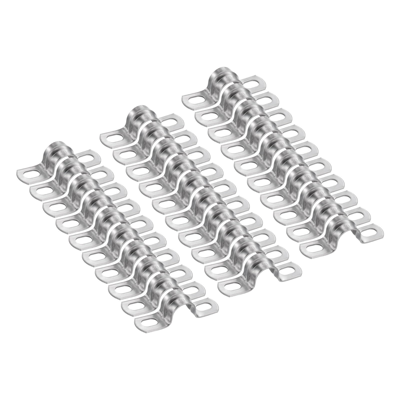 sourcing map 30pcs 9/16 Inch 14mm Conduit Clamps, M14 U Tube Pipe Clamp, Stainless Steel Rigid Pipe Strap, U Shaped Bracket with Two Hole for Pipe Tube Hose Wire Cord Fixing, Thickened