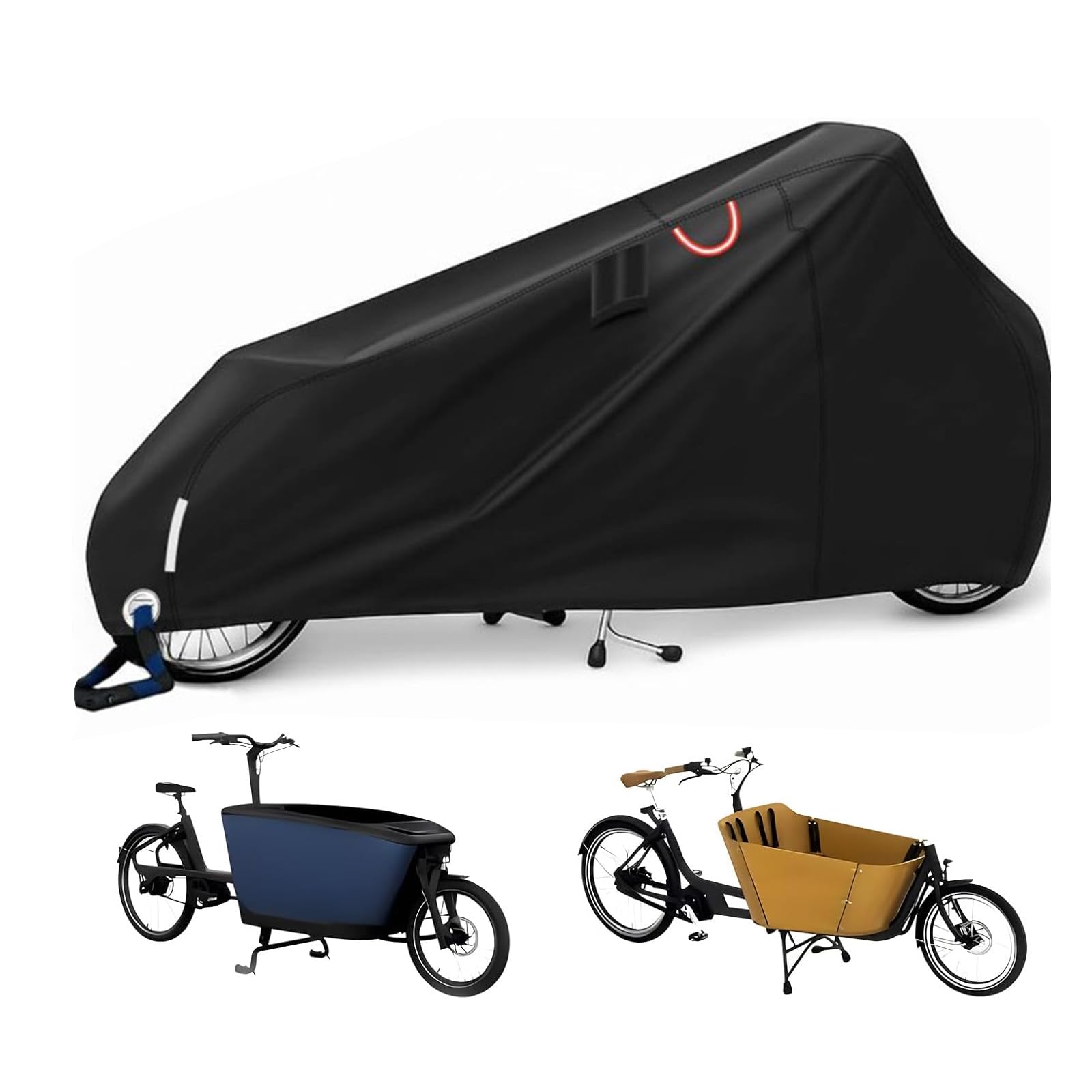 Lastenrad Abdeckung Fahrradabdeckung Wasserdicht 420D Oxford-Gewebe mit Reflektorstreifen UV-Schutz, Abdeckplane Fahrradschutzhülle für Lastenrad Dreirad