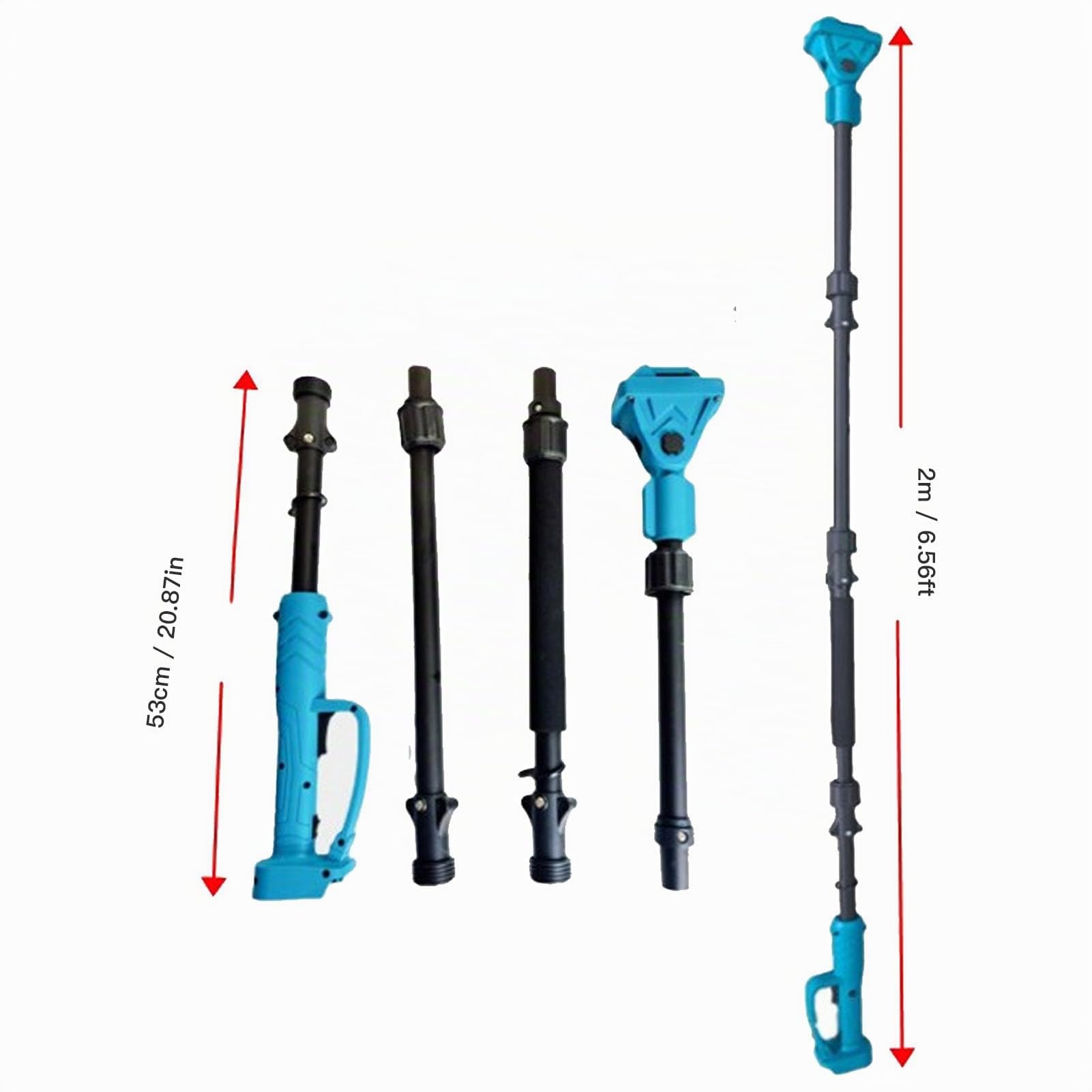 Fockety Pértiga de Extensión para Podadora Eléctrica, 4 Secciones, para Ramas Altas con Alcance de hasta 2 M, Compatible con Motosierras y Tijeras de Podar Eléctricas