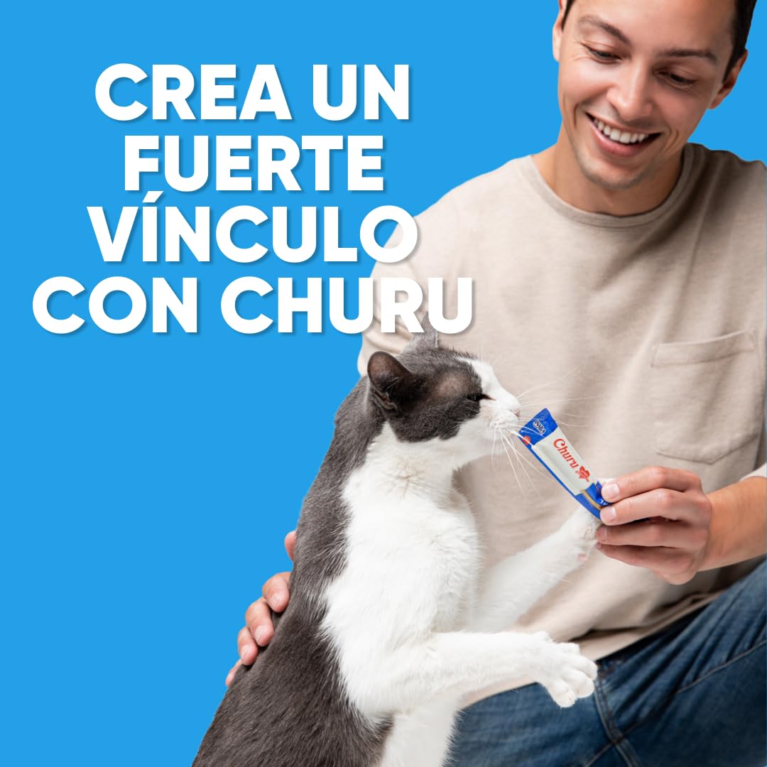 INABA Churu Hairball Control, Snack Cremoso para Gatos contra Las Bolas de Pelo, con Atún, Pollo y Salmón, Puré Suave con Fibra Añadida, Rico en Omega 3 y 6, Alto Contenido en Humedad, 40 Tubos x 14g