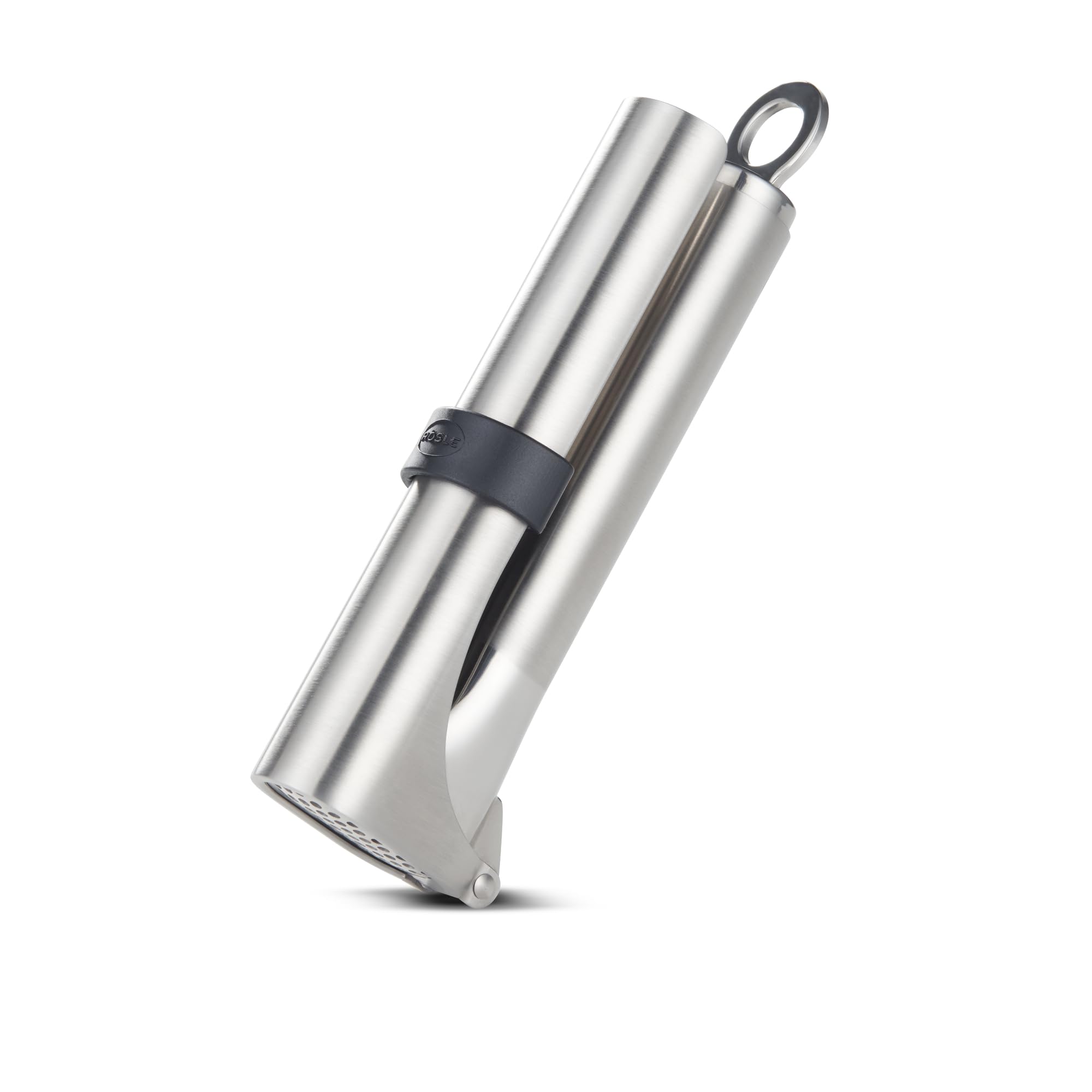 RÖSLE Presse-Ail - Presse Professionnelle de Haute Qualité en Inox 18/10 avec Tamis Dépliable et Œillet de Suspension - Pour Gingembre et Ail - Passe au Lave-Vaisselle - 18 cm