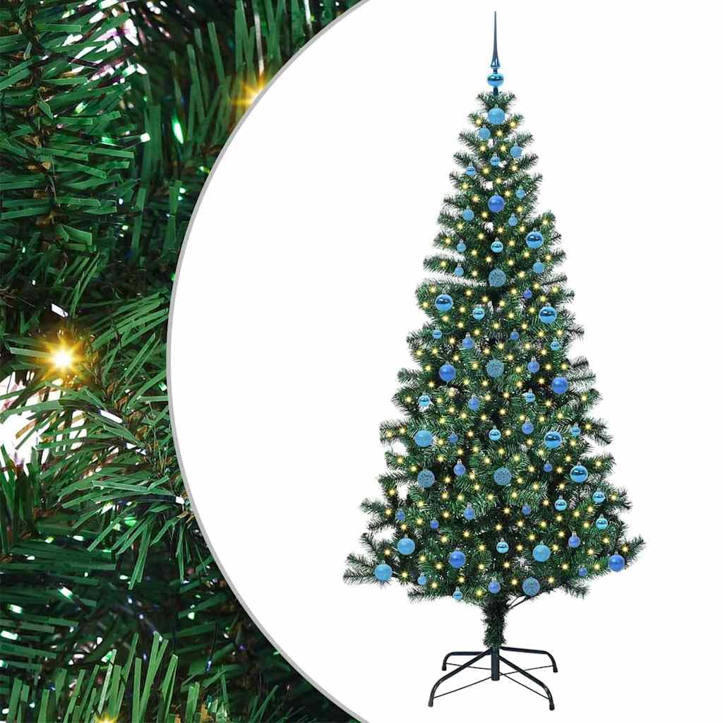 Sztuczna podświetlana choinka, zielona, 210 cm, realistyczna, z 300 diodami LED o ciepłej białej barwie, PCW i metal, do użytku wewnątrz i na zewnątrz