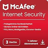 McAfee Internet Security 2023 | 3 Geräte | Virenschutz- und Internet-Sicherheitssoftware | Windows/Mac/Android/iOS | 1-Jahres-Abonnement | Download-Code