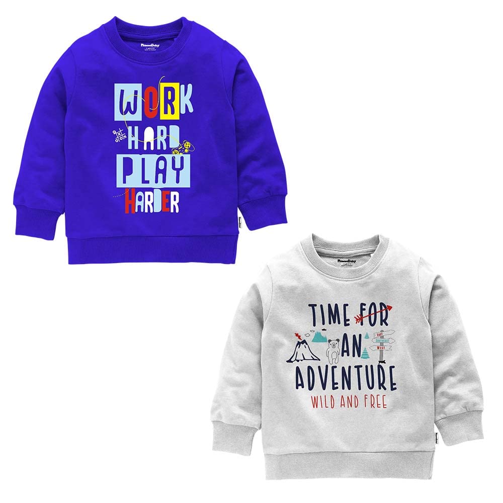 NammaBaby Boys' T-Shirt Chest Printed Full Sleeves Sweatshirt for Light Winters Pack of 2