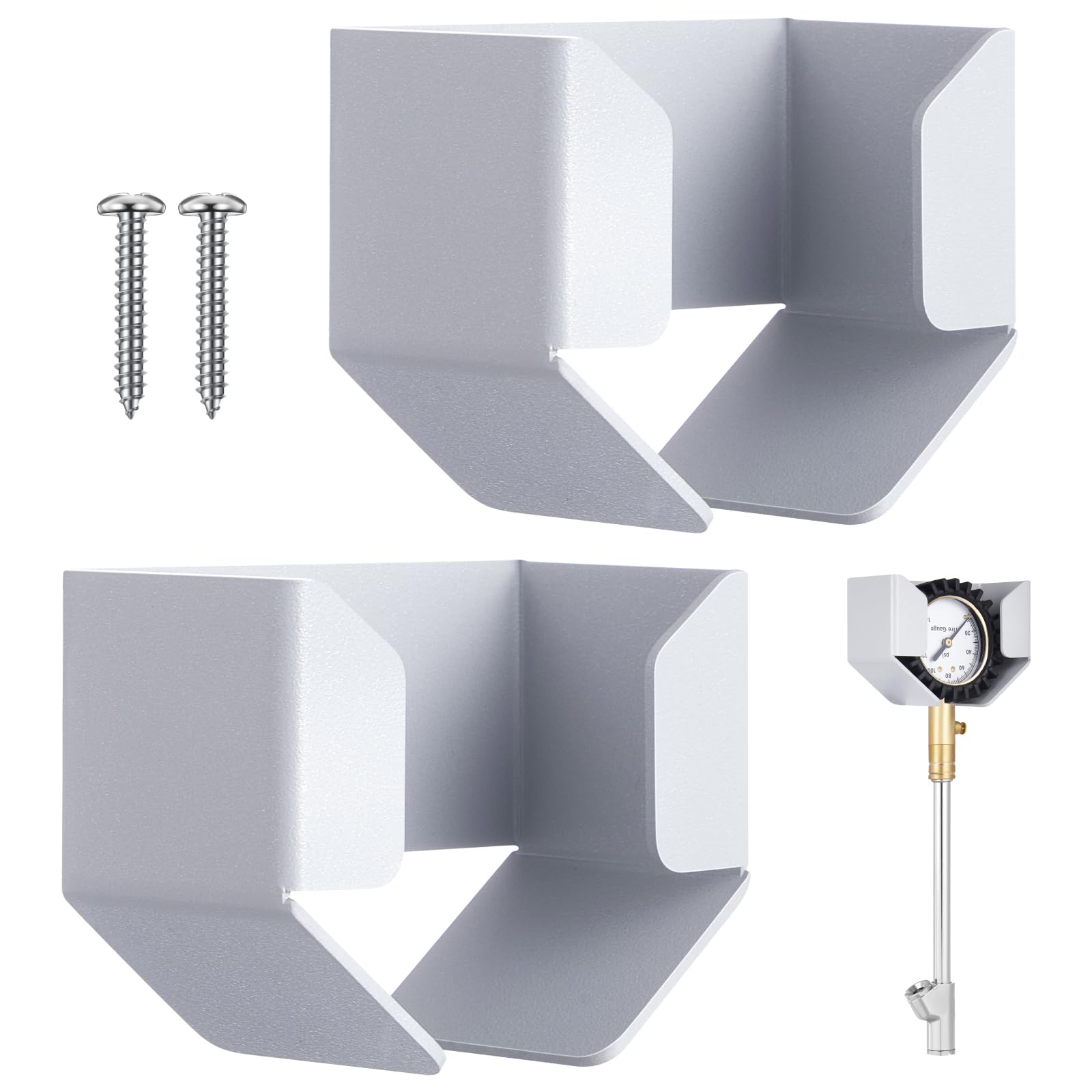 Zonon 2 Pieces Air Gauge Holder Tire Pressure Gauge Holder Air Tool Holders Storage Hanger Aluminum with Screw for Car Tire Stores Shops Garages Warehouses Silver
