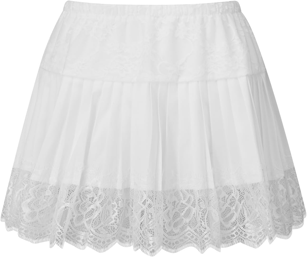 FOMOYUU Y2K Lace Tiered Mini Skirt for Women Ruffled Pleated Half Slip Low Rise Flowy Short Skirts Underskirt - Image 2