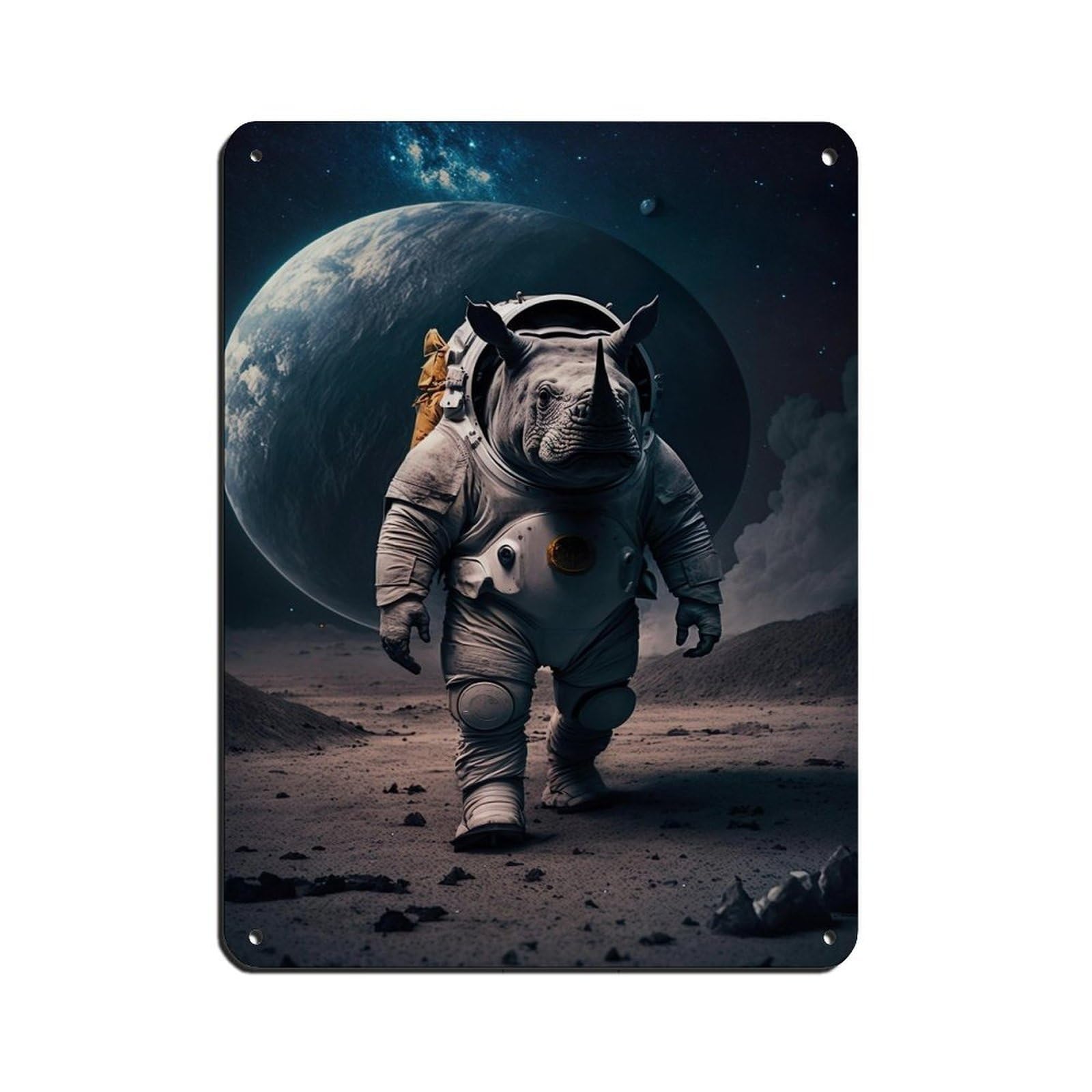 Lxwnze 30L X 40W Cm Astronaut Rhino, Futuristic Animal（1） Retro Poster Metal Tin Sign Chic Art Retro Iron Painting Bar People Cave Cafe Family Garage Poster Wall Decoration 12X16inch(30X40cm)