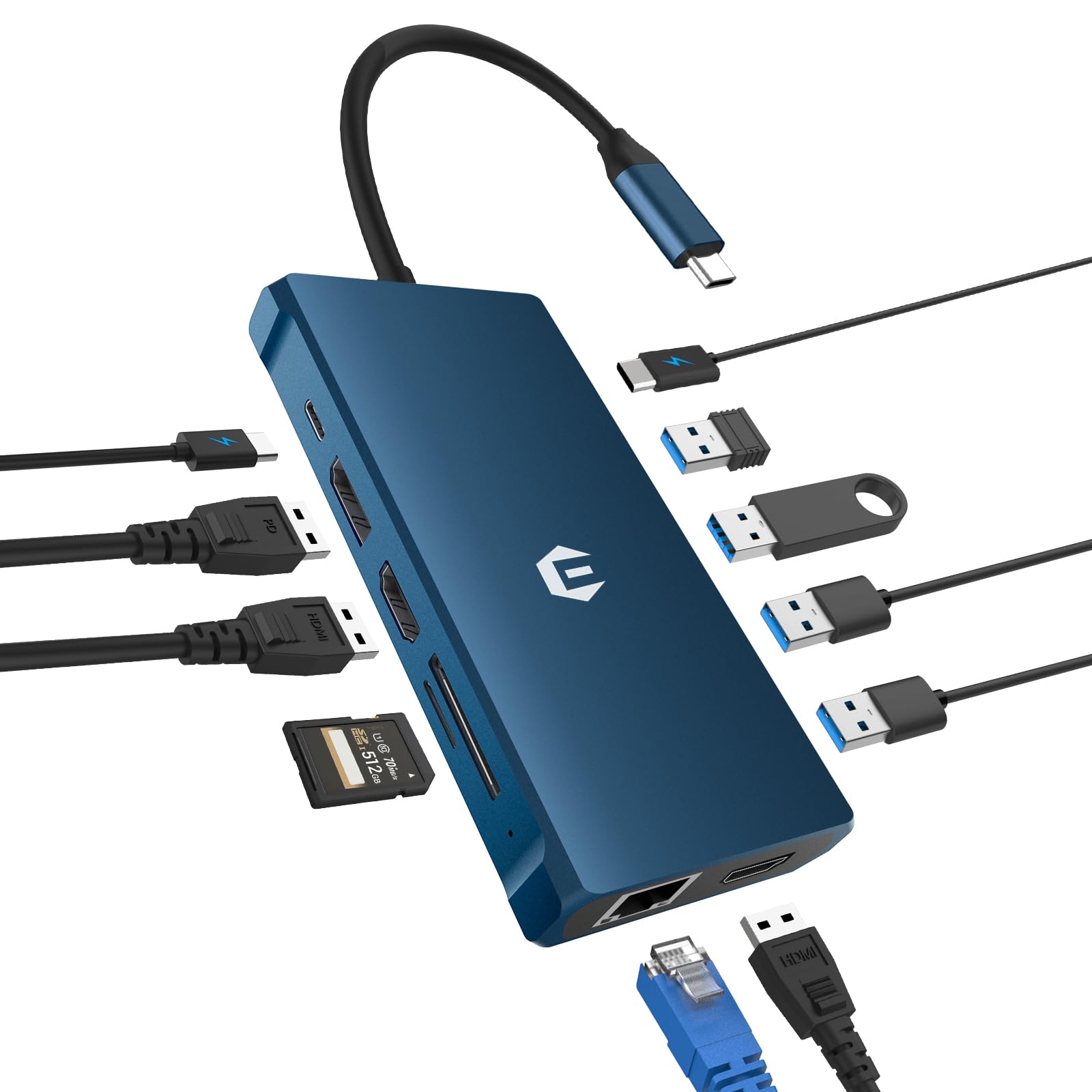 Stacja dokująca USB C, 12 w 1, stacja dokująca USB C, potrójny wyświetlacz, koncentrator USB C 4K DP/2*HDMI, MacBook Pro/Air USB C, adapter do Dell, HP (5 Gbit/s USB A/C 3.0,1 g Ethernet, PD 100 W,
