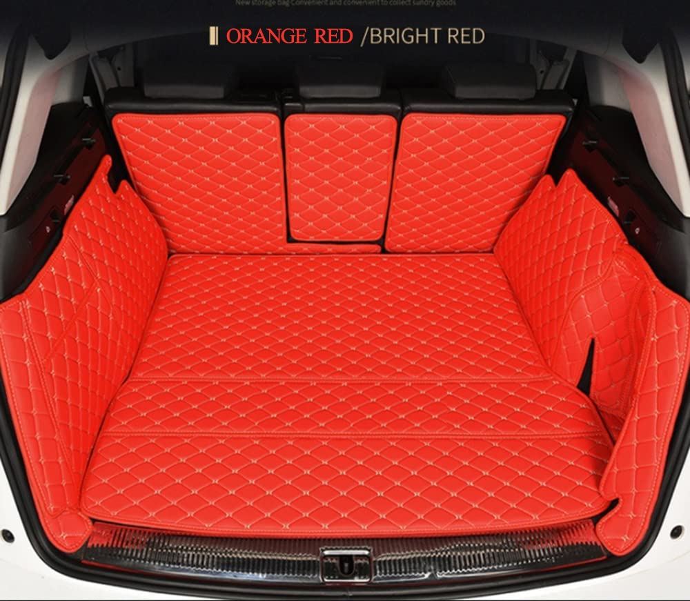 ZYCHUANGYING Trunk Mat Compatible with Porsche-Macan-Macan S-Macan GTS-Macan Turbo(Non-Macan EV) Custom Fit Cargo Liner (Trunk Mat+Backrest Mat+High Sides Panel) Wind-Red Leather