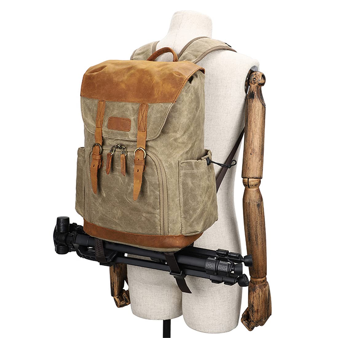 Borsa per Fotocamera, Custodia per Fotocamera DSLR Borsa per Fotocamera Resistente all'Acqua con Portafoglio E Compartimento per Laptop Compatibile, per Uomini E Donne,Cachi