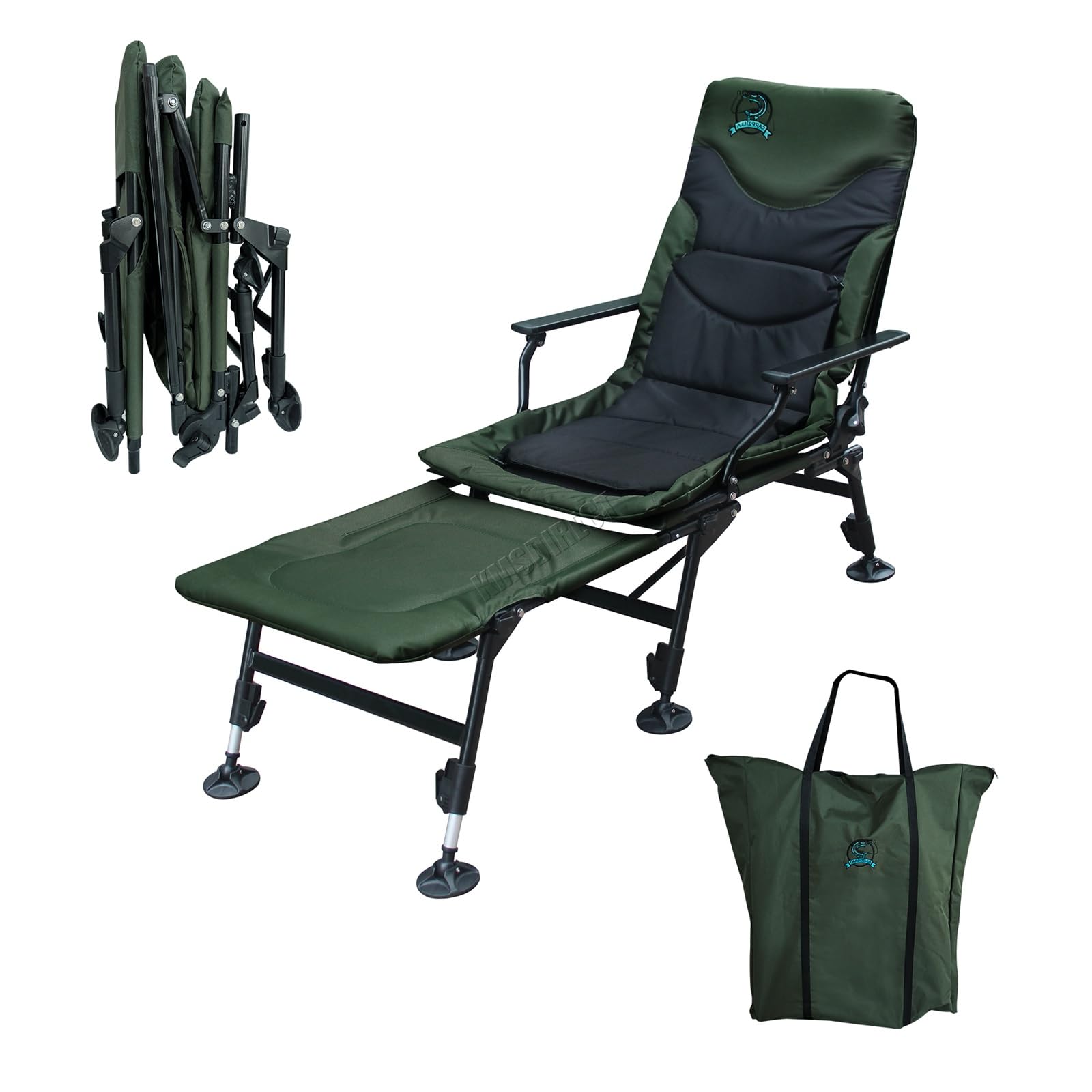 CARPZILLA Foldable Fishing Chair with Footrest 170° Recliner Adjustable Backrest Durable Portable Oxford Fabric Heavy Duty Free Water-proof Carry Bag Removable Cushion 350 LBS Weight Limit Green — image 1
