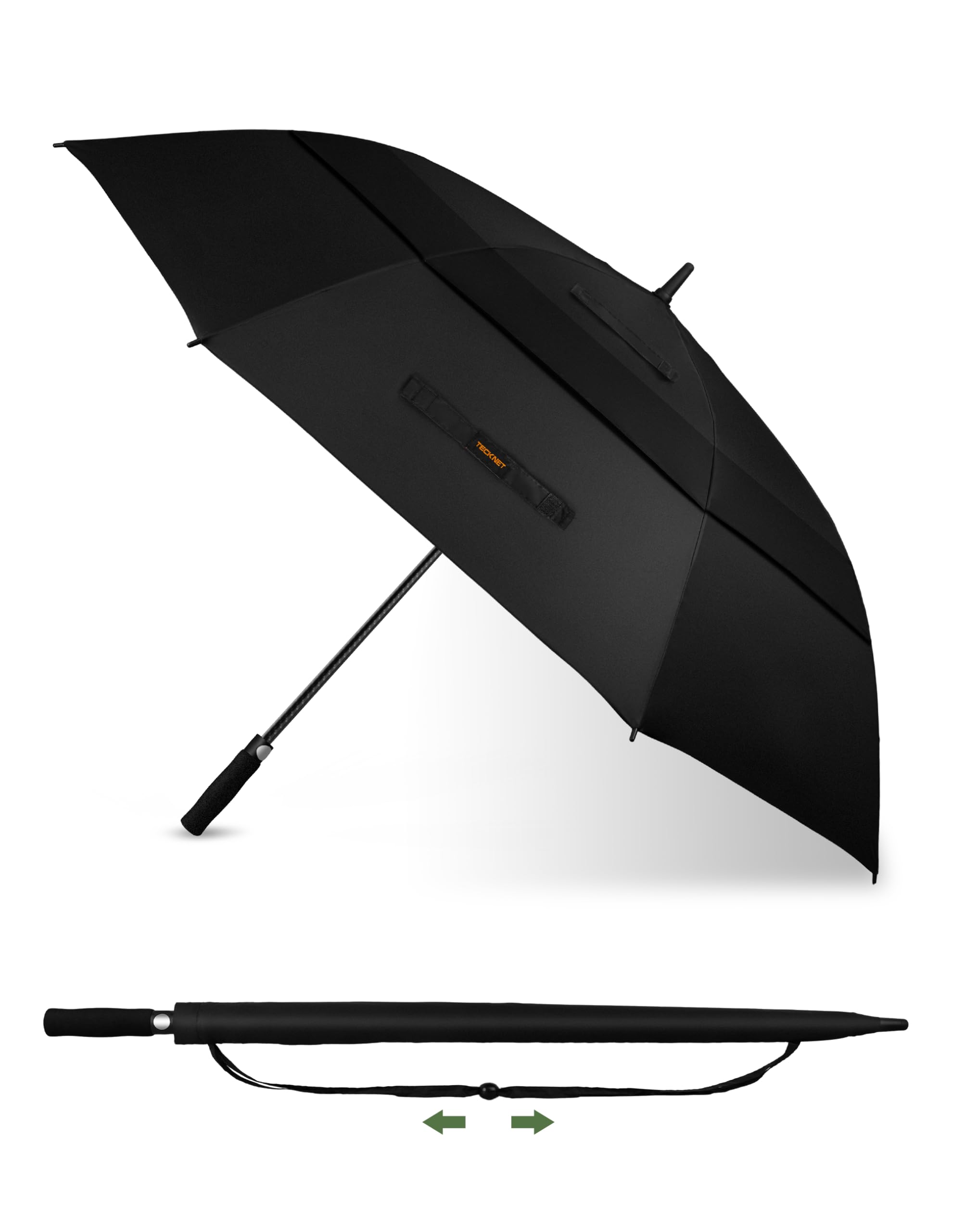 TECKNET Golfschirm groß, 68 Zoll, winddicht, starkes Doppeldach, belüftet, automatisches Öffnen mit EVA-Griff, Outdoor-Sonne, Regen, Windschutz, Stockschirme (Schwarz)