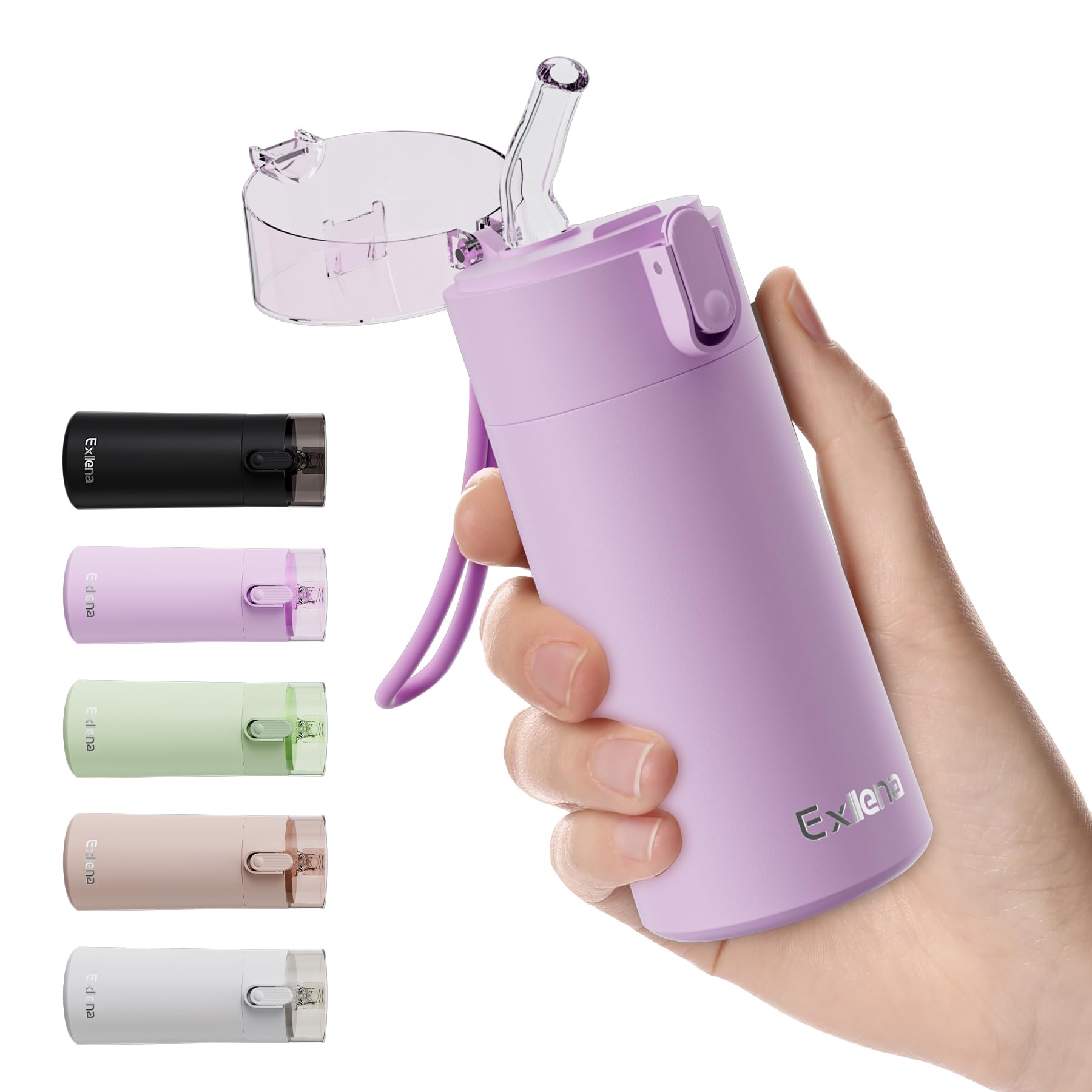 Exllena Small Water Bottle 150ml with Straw – Small Flask with One-Hand Open Design, Leak-Proof Locking Lid, 4-6 Hours Hot/Cold Retention and Portable for Coffee, Milk, or Any Beverage(Pink) — image 1