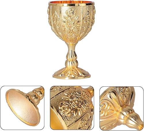 Miniatura 7 de Mini cáliz de copa de latón, 1.7 x 2.7 pulgadas, taza de vino de metal medieval vintage para boda, whisky, eventos reales, en relieve, dorado,