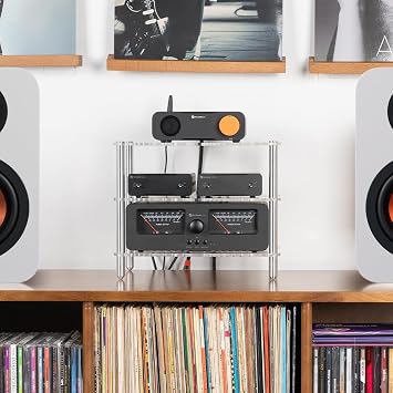 Fosi Audio Acrylic Amplifier Rack for Cooling Fan, Sturdy Audio Equipment Rack for Home Theater, HiFi and AV Component Rack, Ventilated Speaker Stand for Studio and Audio Devices