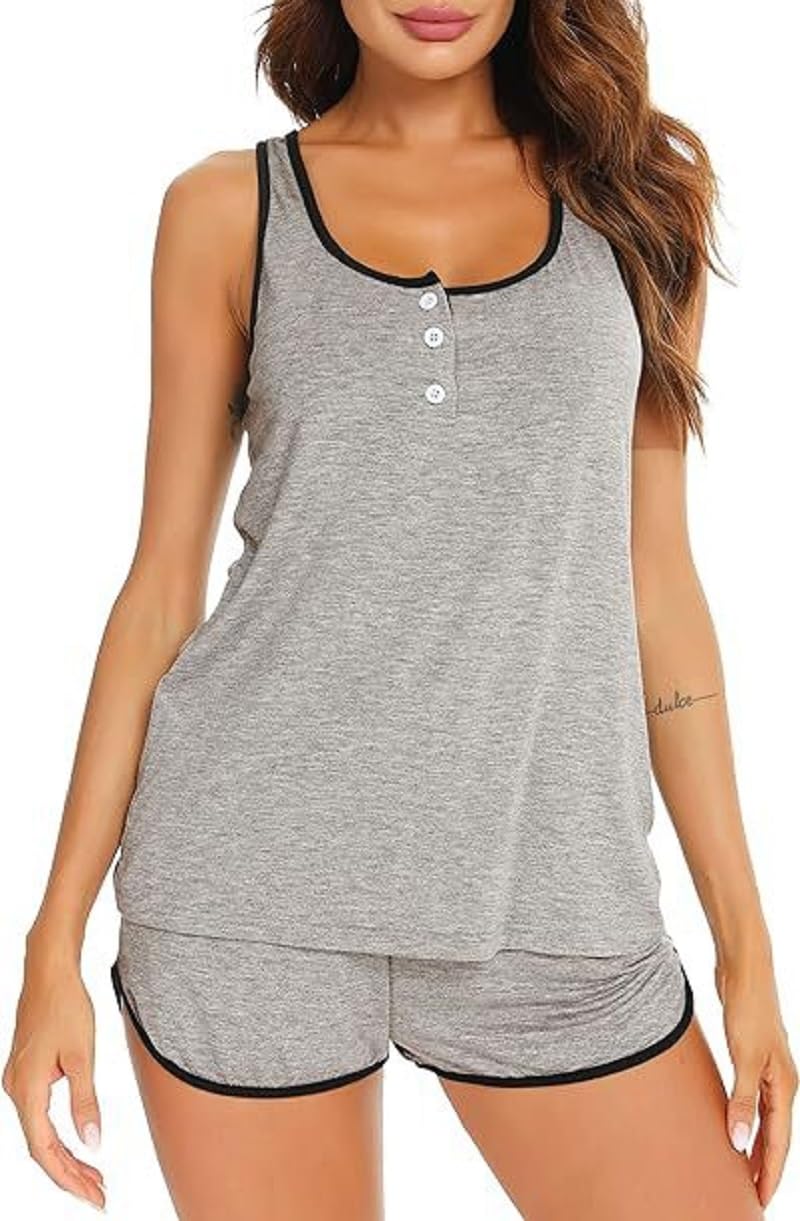 GenericPajamas Two Pieces Summer Women Pajamas Set Women Sleeveless Soft Comfortable Short Tank Top Pajamas Women 2 Pieces Pajamas Set
